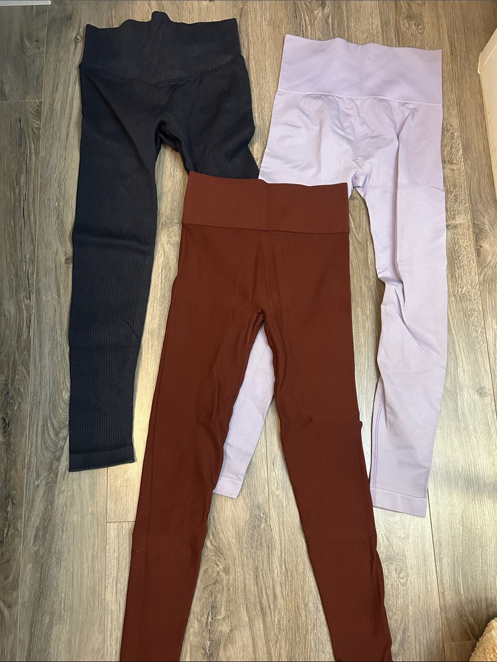 All 3 High-Waist Ribbed Leggings - Black, Mauve & Brown